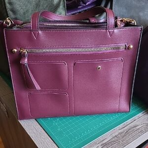 Nanette Lepore Clayton Organizer Faux Leather Tote Bag Cranberry Capsule